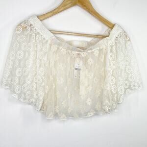 LF Native Rose Eva Cream Woven Off The Shoulder Crop Top Women's Size 10 NWT